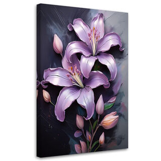 Lærred print, Blomster Liljer Lilla Malet