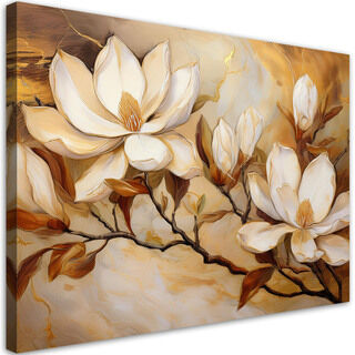 Lærred print, Magnolia Blomster Planter Marmor Guld