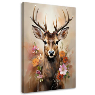 Lærred print, Deer Flower Animals Vintage