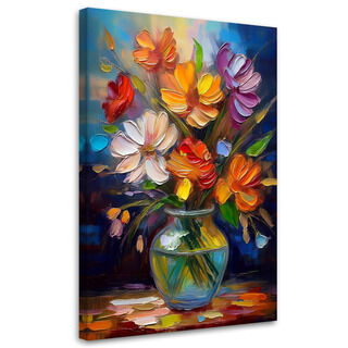 Lærred print, Buket blomster i en farverig vase