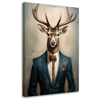 Lærred print, Deer Businessman Abstraktion Vintage