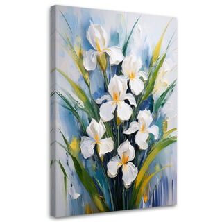 Lærred print, Hvide iris malede blomster