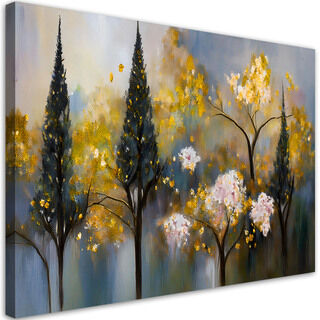 Lærred print, Blomstrende træer abstrakt guld