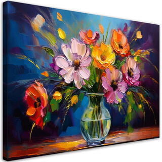 Lærred print, Farverig buket blomster i vase
