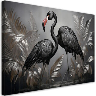 Lærred print, Flamingo Black Bird Abstrakt