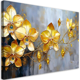 Lærred print, Golden Orkideer Glamour Blomster