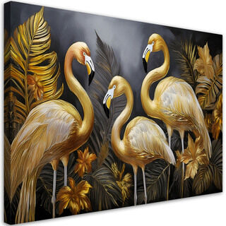 Lærred print, Guld Flamingos Fugle Glamour