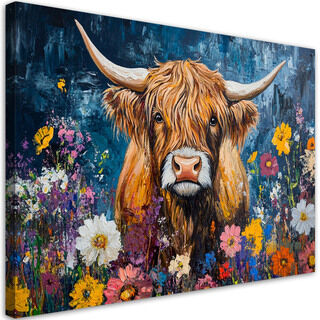 Lærred print, Skotsk højlandsko, abstrakt, blomster