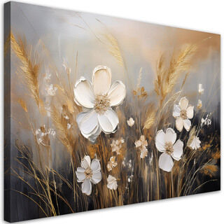 Lærred print, Blomster Markgræsser Boho Beige