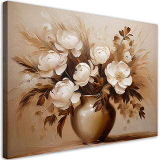 Lærred print, Beige buket blomster i vase