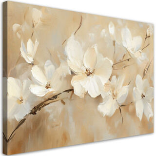 Lærred print, Hvide blomster på beige baggrund