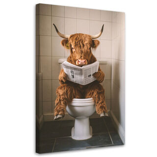 Lærred print, Skotsk ko med avis på toilettet