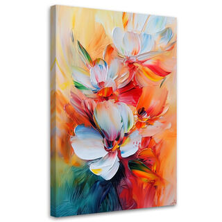 Lærred print, Farvede blomster imiteret oliemaling