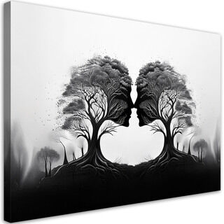 Lærred print, Kiss of the Trees sort og hvid
