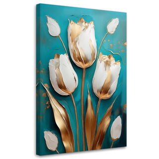 Lærred print, Tulipaner hvid guld turkis baggrund