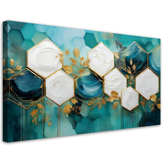 Lærred print, Hexagon Abstrakt Turkis
