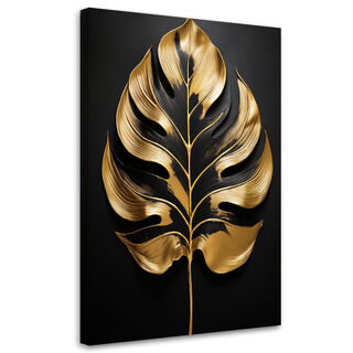 Lærred print, Monstera blad sort og guld