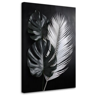 Lærred print, Monstera-blade Sort og hvid