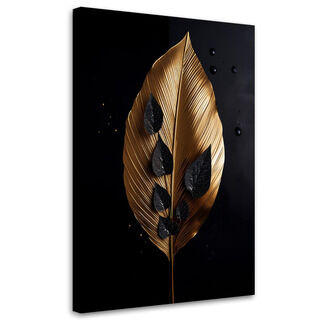 Lærred print, Guldblad på sort baggrund