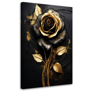 Lærred print, Rose Blomst Guld Sort Glamour