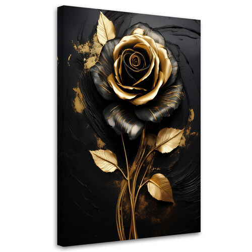 Lærred print, Rose Blomst Guld Sort Glamour