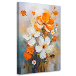 Lærred print, Vilde blomster Hvid Orange