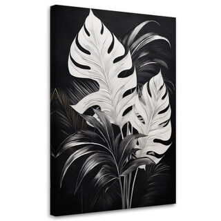 Lærred print, Monstera-blade Sort og hvid loft