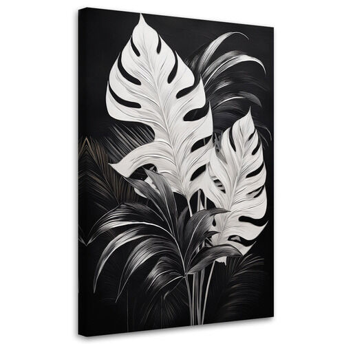 Lærred print, Monstera-blade Sort og hvid loft