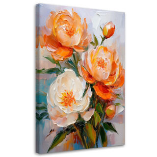 Lærred print, Orange pæonblomster Malet