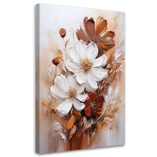 Lærred print, Hvide blomster på beige baggrund