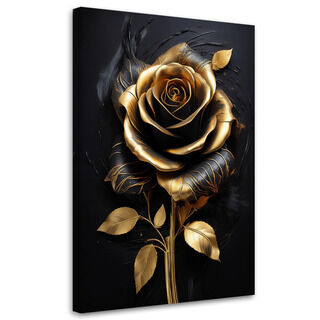 Lærred print, Rose Blomst Guld Sort Glamour