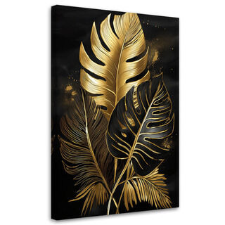 Lærred print, Guld Sort Monstera-palmeblade