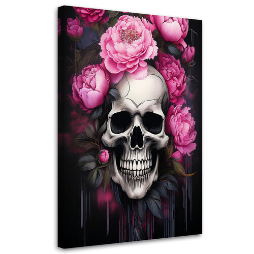 Lærred print, Dødningehoved Lyserøde pæonblomster