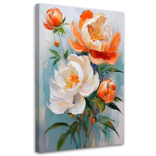 Lærred print, Pæoner Blomster Orange Hvid