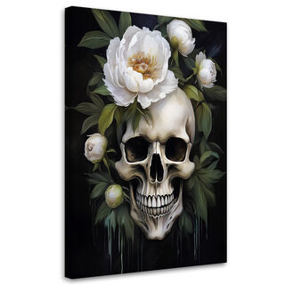 Lærred print, Dødningehoved Hvide pæonblomster