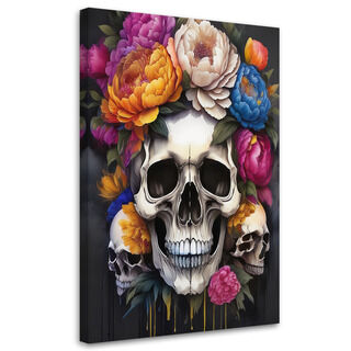Lærred print, Dødningehoved Pæoner Farverige blomster