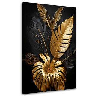 Lærred print, Guld Monstera palmeblade