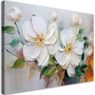 Lærred print, Hvide quiltede blomster som malet