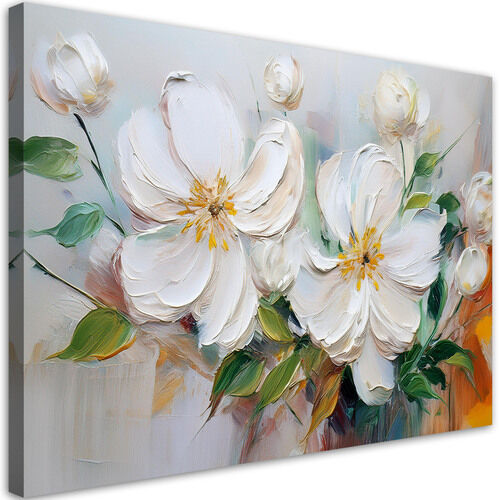 Lærred print, Hvide quiltede blomster som malet