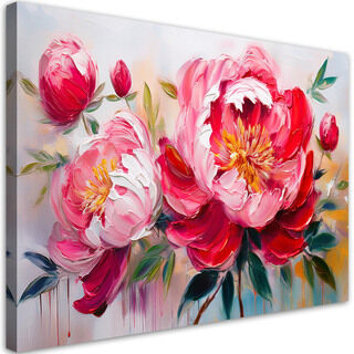 Lærred print, Blomstrende pink pæonier Blomster