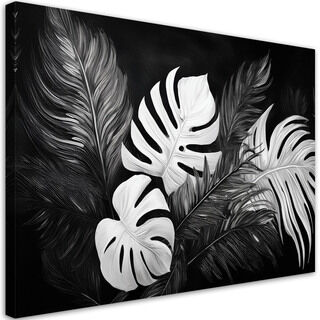 Lærred print, Monstera-blade Sort og hvid