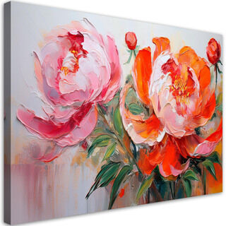 Lærred print, Pink pæonier Blomster Orange