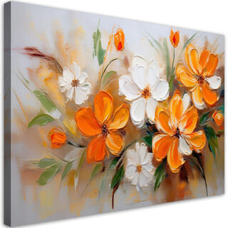 Lærred print, Hvide orange vilde blomster