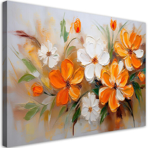 Lærred print, Hvide orange vilde blomster