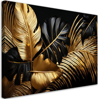 Lærred print, Guld Sort Monstera-palmeblade