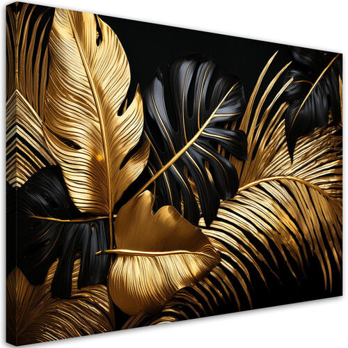 Lærred print, Guld Sort Monstera-palmeblade