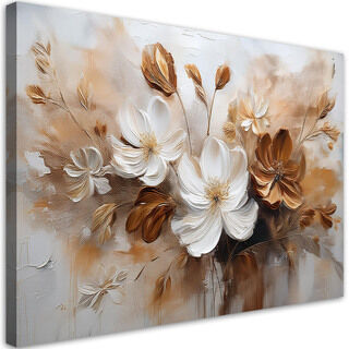 Lærred print, Hvid Brun Malede vilde blomster