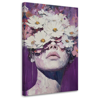 Lærred print, Pige med malede blomster på hovedet