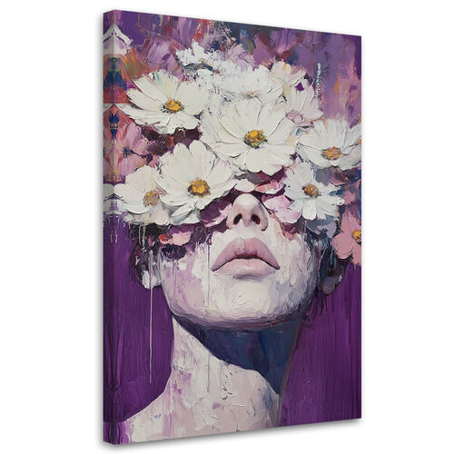 Lærred print, Pige med malede blomster på hovedet
