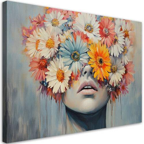 Lærred print, Kvinde med blomster på hovedet